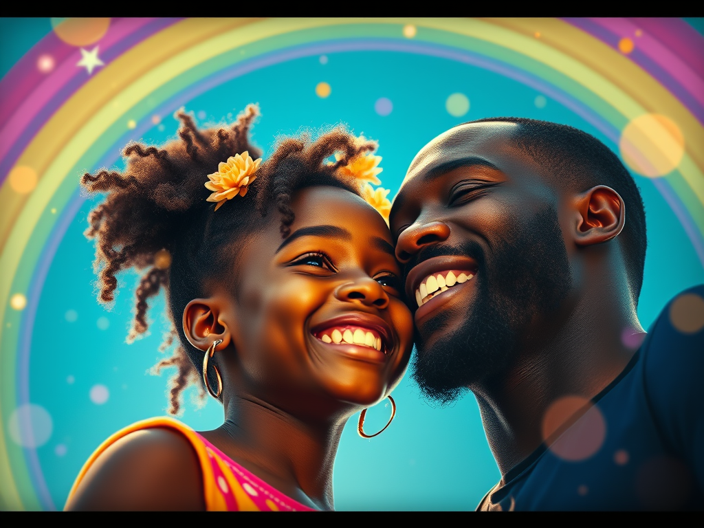 The current image has no alternative text. The file name is: rainbows-stars-circles-black-girl-black-man-sky-blue.png